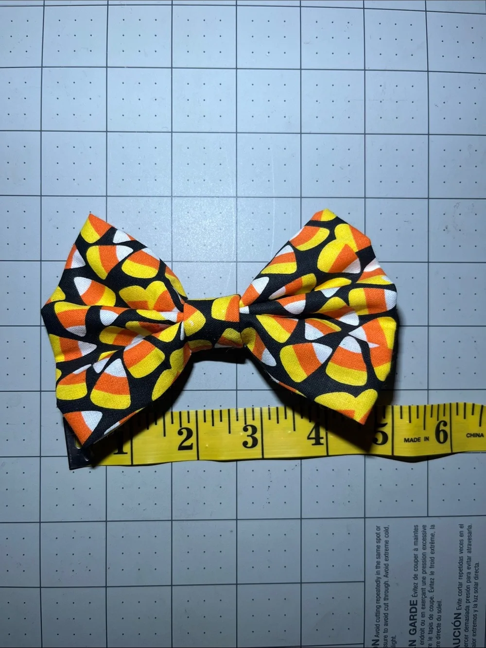 Candy Corn Pattern Girls' Hair Bow in Black, Orange & Yellow